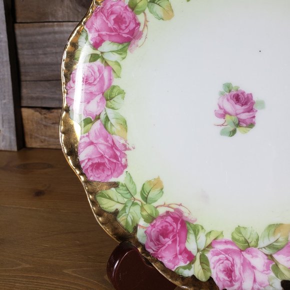 Vintage Wheelock China Plate Austria Decorative Roses Gold Trim Distressed - Picture 3 of 14